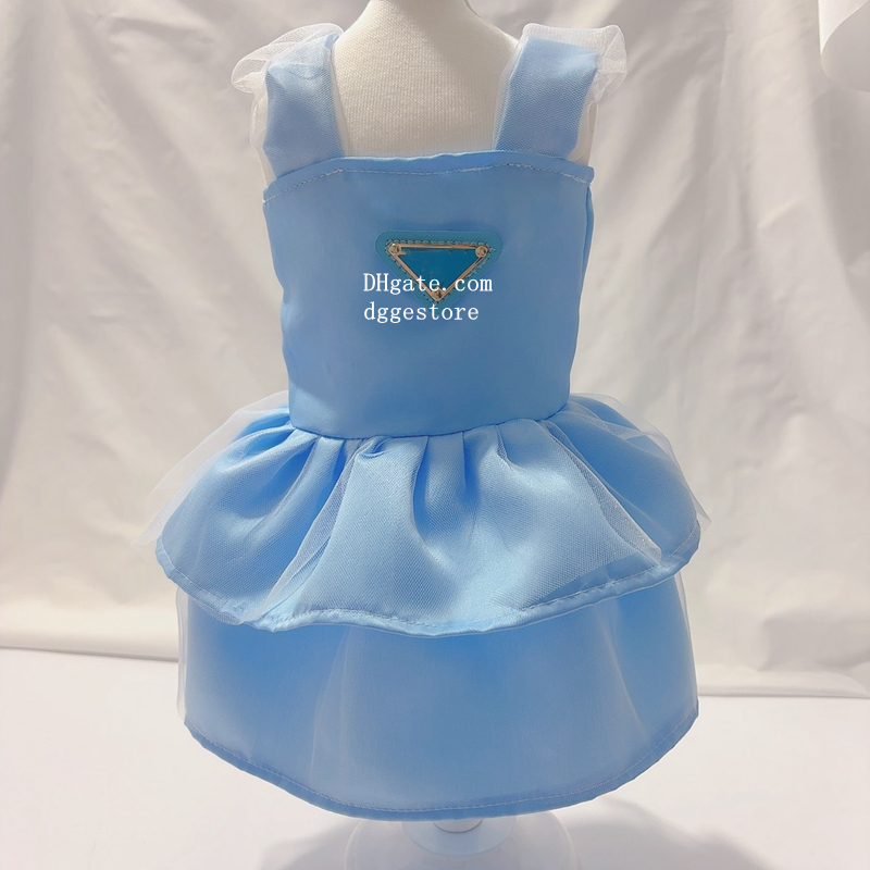 free shipping Dress Summer Apparel Girl Puppy Skirt Holiday Dog Clothes Outfit Metal Triangle Tulle Doggie Dresses for Small Dogs Cats Pet Apparel, Bl