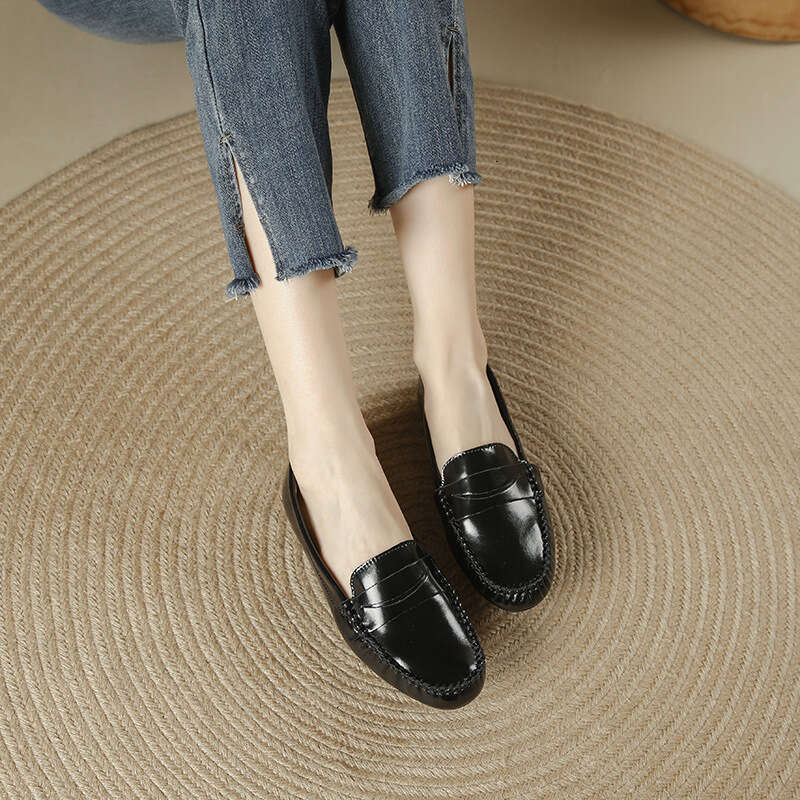 Spring Autumn Cow leather flats shoes woman round toe slip on loafers comfy ladies work shoes genuine leather moccasins women