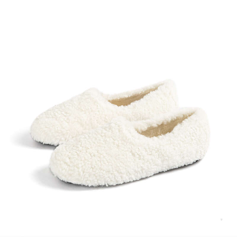 Round Toe Lamb fur shoes woman 41-43 big size furry mocasines warm winter shoes female lambwool slip on loafers curly fur flats