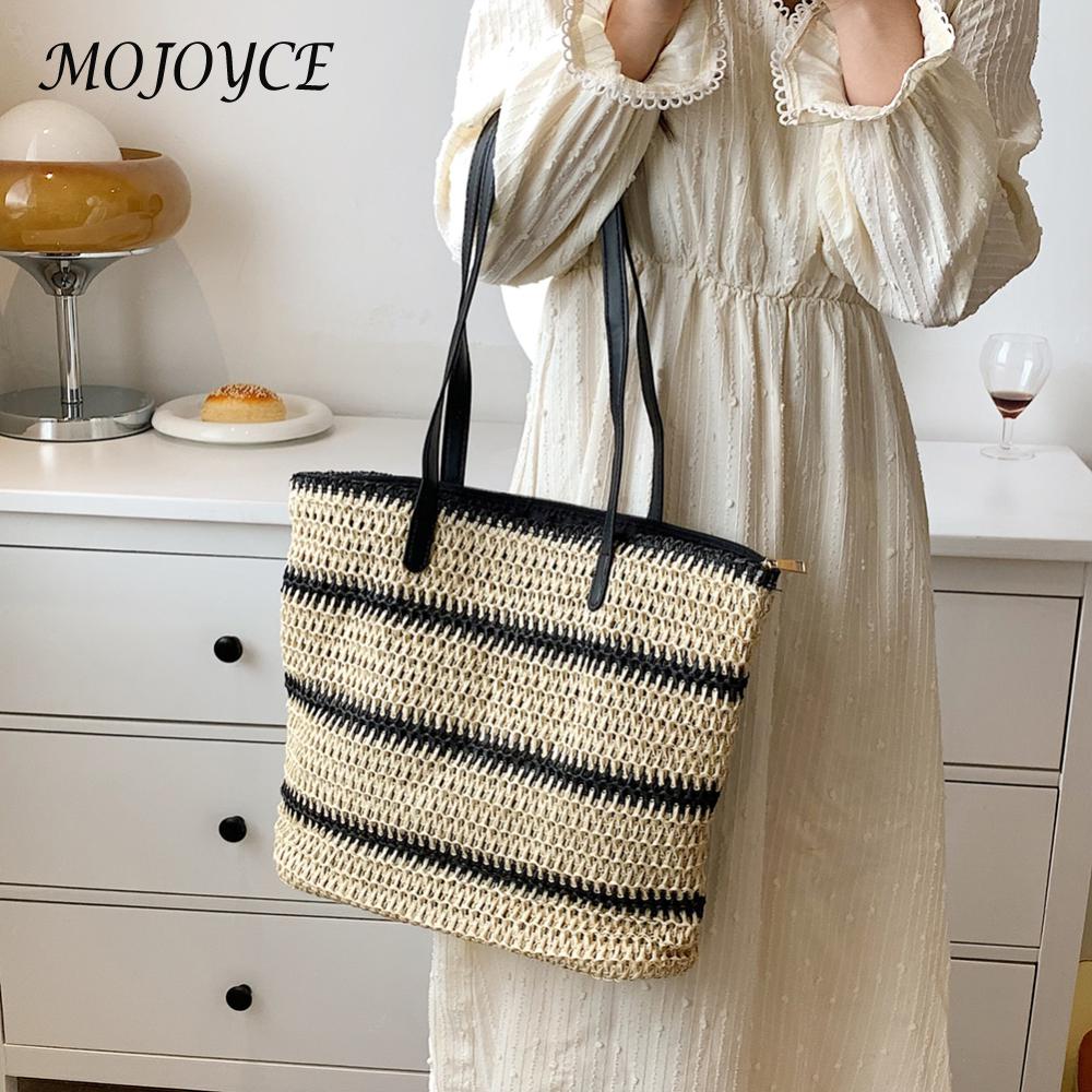 Straw Woven Shoulder Bags Women Summer Beach Vacation Ladies Travel Purse Totes