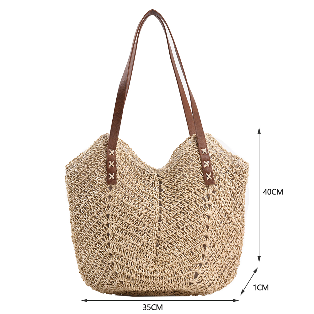 Vintage Woven Women Summer Hollow Shoulder Shopping Bag Large Capacity Handbags