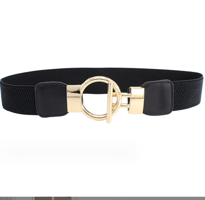 Factory direct sale in wide waist seal fashion gold round buckle simple lap hook elastic elastic waistband temperament with skirt clothes