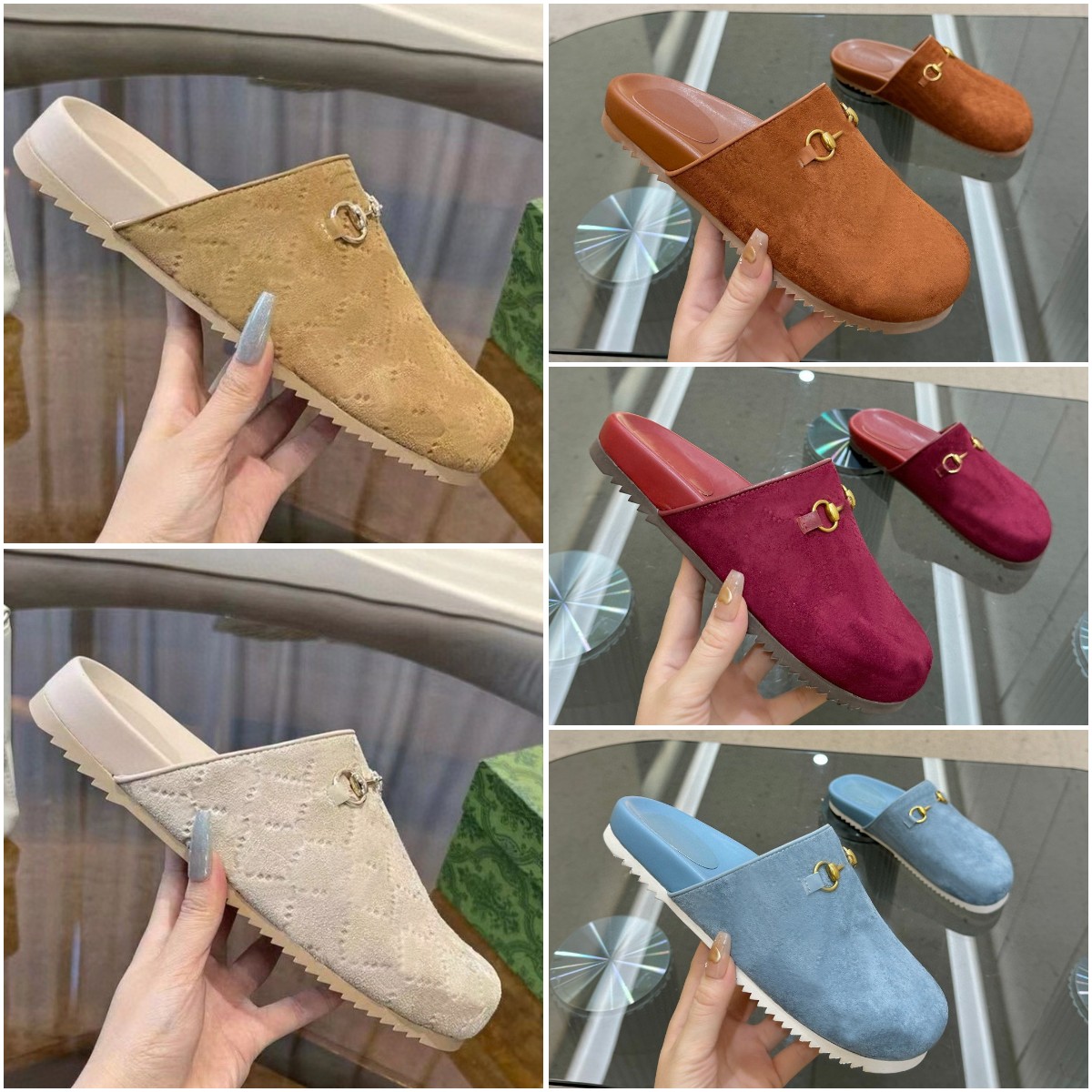 TOP Designer Shoes Horsebit Mule fashion Casual Women Platform slipper luxury leather suede wool Men Canvas Baotou slippers Size 35-46 af