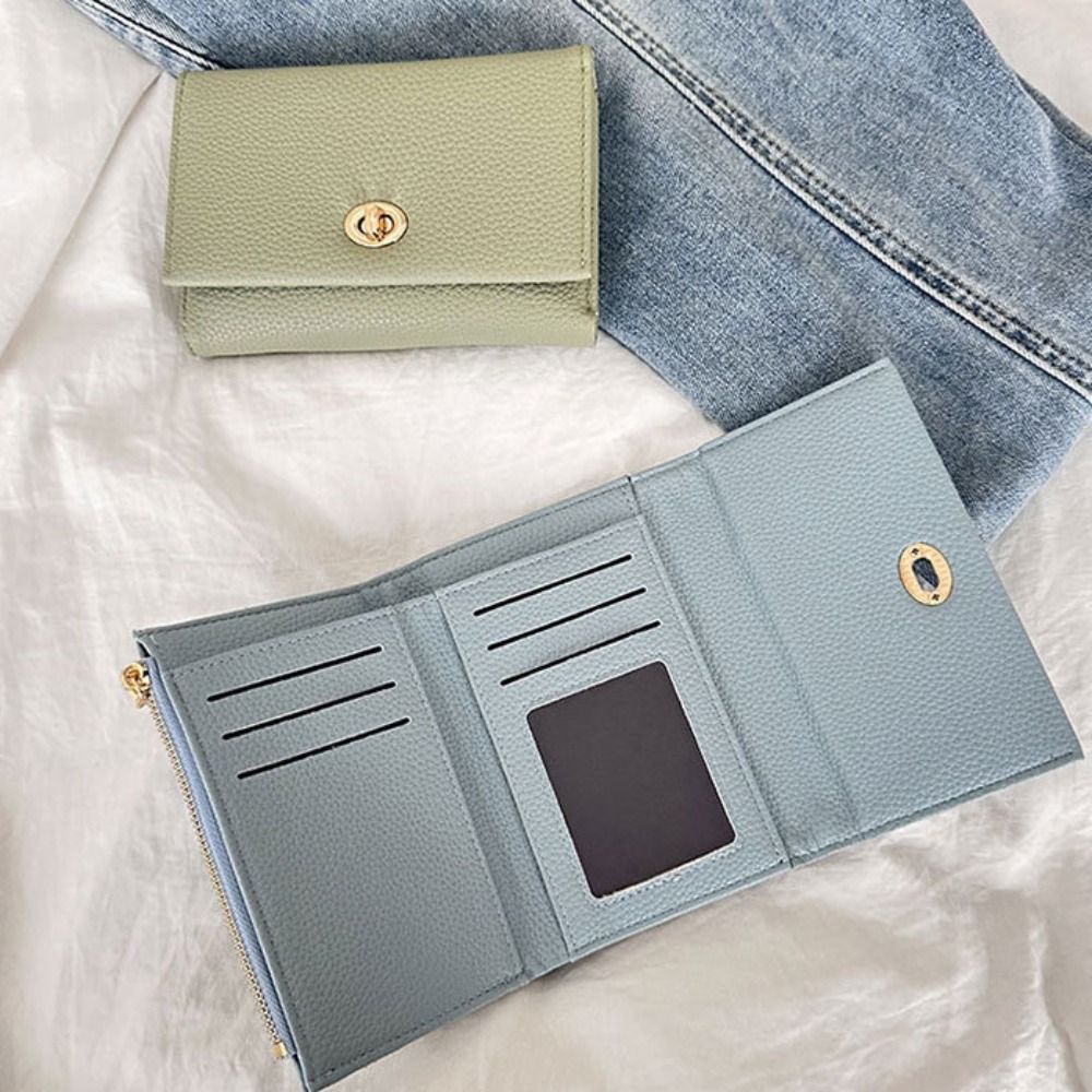 Fashion Mini Short Wallet PU Leather Large Capacity Money Bag Solid Color Coin Purse Girl