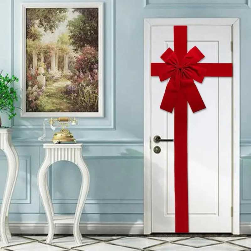 1pc Big Ribbon Bow Christmas Supplies Bow Front Door Decorations Hanging FrontDoor Red Bows Supplies Home Ornaments NewYear 2025XJ241107