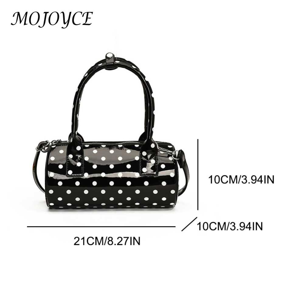 Shoulder Bag for Women Polka Dot Mini Top Handle Purse PU Leather Barrel Shape Cute Handbag Adjustable Strap Clutch Purse