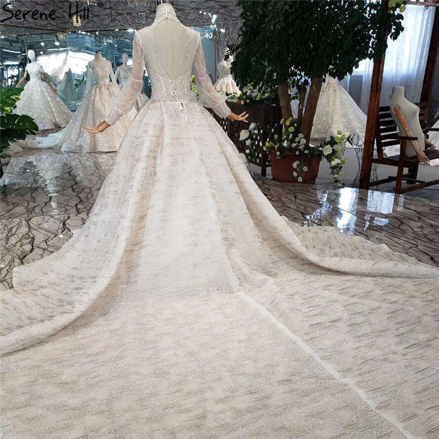 SERENE HILL High-End Handmade Lantern Sleeves Wedding Dress 2025 High Neck Elegant Bride Gown Real Photo Custom Made