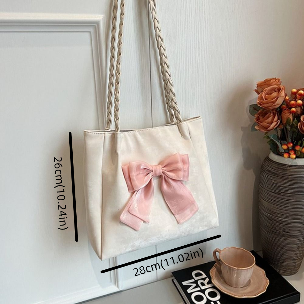 Fashion Ballet Style Bowknot Underarm Bags PU Leather Large Capacity Bow Tote Handbag Y2K Korean Bowknot Armpit Bag Girls