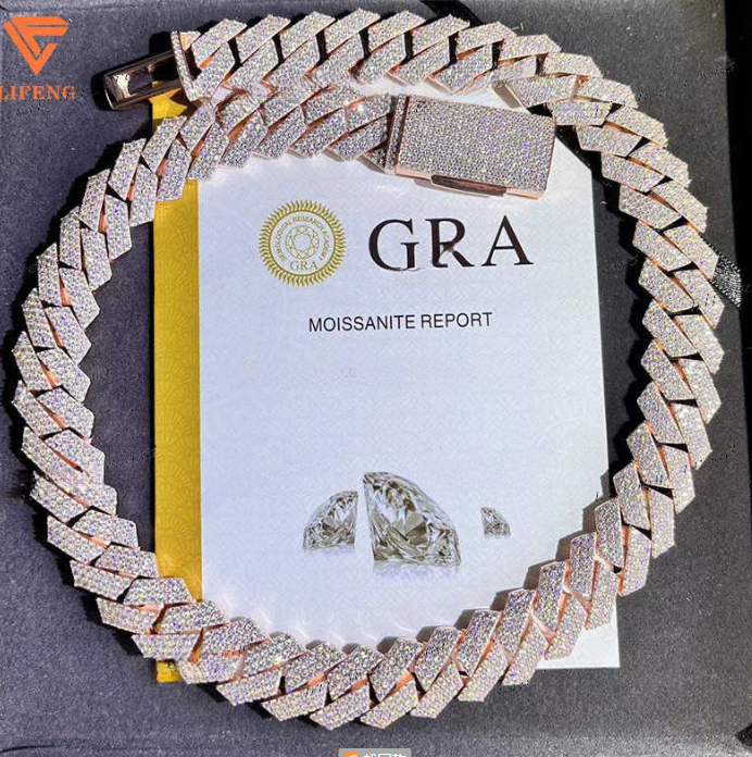 Fashion Design Solid Sier Gra Moissanite 18mm 20mm Wide Dia Iced Out Pendant Necklace Cuban k Chain for Rapper