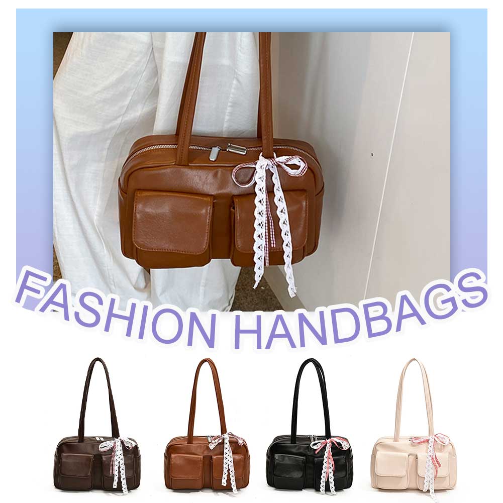 Korean Fashion Womens Shoulder Bag Pure Black PU Leather Bowling Handbag Casual Luxury Vintage 2024 New Boston Tote Bag