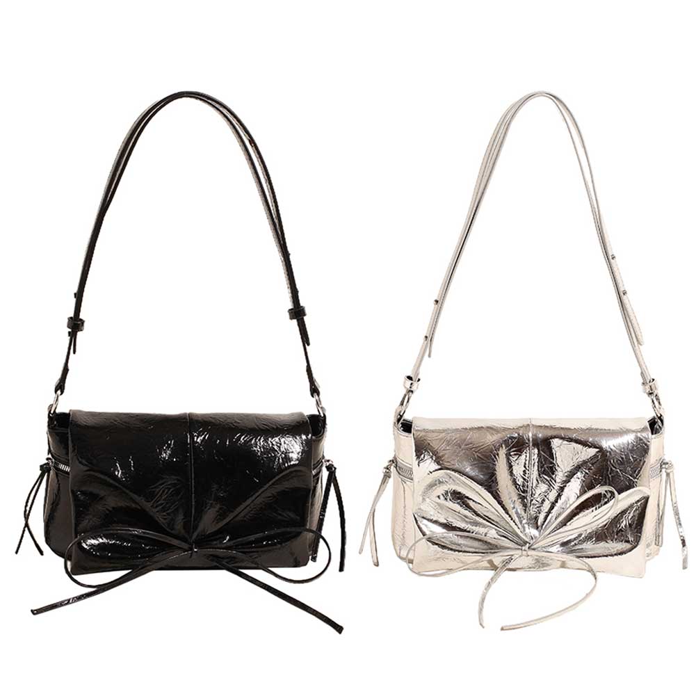 Fashion Ruched Bow Shoulder Bag PU Leather Crossbody Bag Designer Shoulder Purse Flap for Women Girls