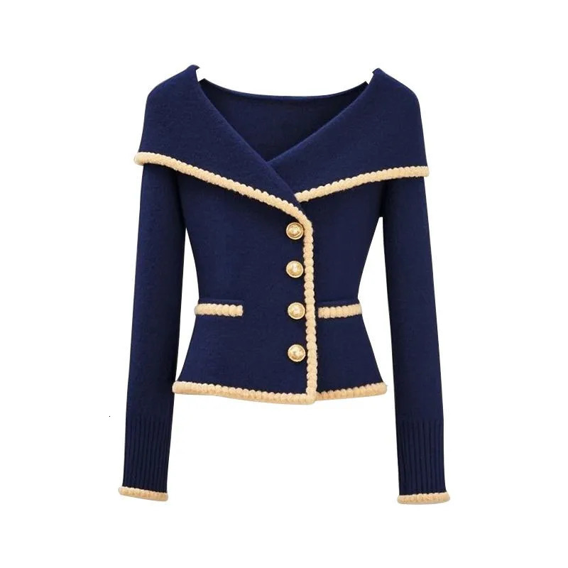 Autumn Winter Womens Sweater Knitwear Fashion Loose Casual Cardigan Button Turndown Collar Blue Outerwear Female 241108