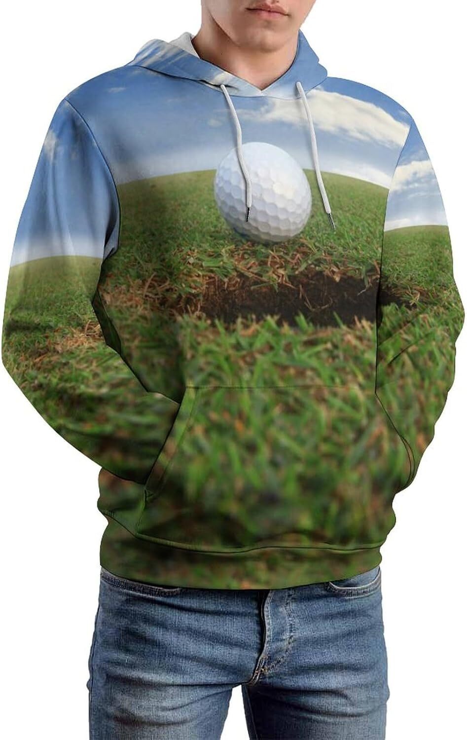 Hoodie for Mens Womens Golf Ball About to Fall Into The Cup Hoodies for Men 3D Print Pullover Hooded Drawstring Loose Sweatshirt with Big Pockets Grap
