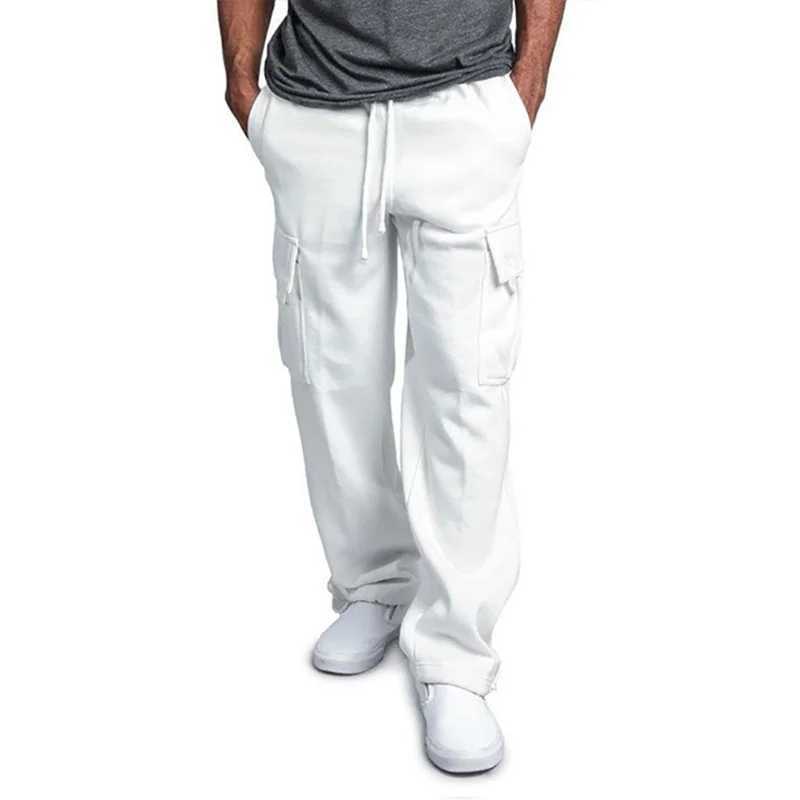 Mens Cargo Pants Loose Drawstring Sweatpants with Pockets Sports Straight Trousers Jogging Long Pants Hip Hop Streetwear LX241107