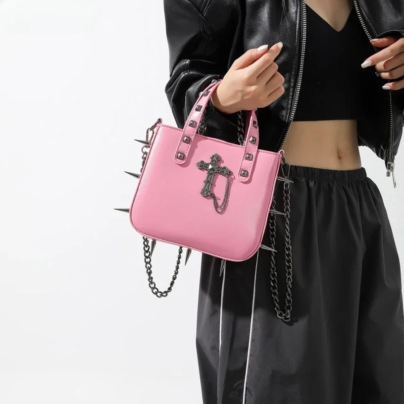 Personality Girls Punk Rivets Y2k Aesthetic Shoulder Bag Korean Gothic Cross Handbags Women Casual Vintage Crossbody Bags Trendy