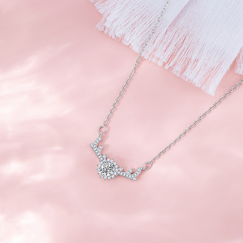 Women's Unique Christmas Inspired Deer Antler Pendant Necklace from Bala Paradise Featuring Full Zircon Stones