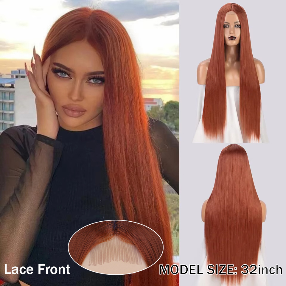 130Density Lace Frontal Wig front Straight Lace Front Hair Wigs For Black Women Long Cosplay Synthetic Wig Preplucked