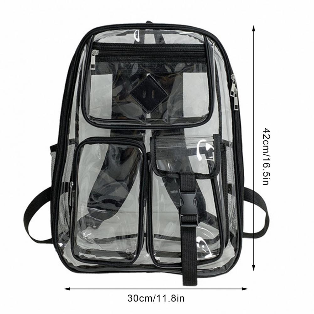 Clear Backpack with Reinforced Stitching Organizer Pouch Zipper Closure Storage Bag Large PVC Transparent See Through School Bag