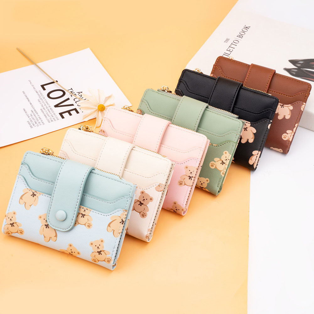 Women's Cartoon Teddy bear Wallet With Large Capacity Snap Closure Coin Pocket, Foldable Multi-Functional Clutch Handbag