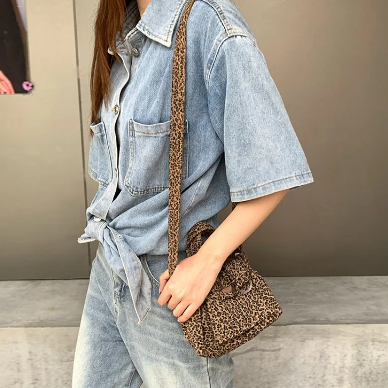 Fashion Woman Leopard Print Small Crossbody Bags Female Canvas Shoulder Bag Summer Handbags for Women 2024 Designer Luxury