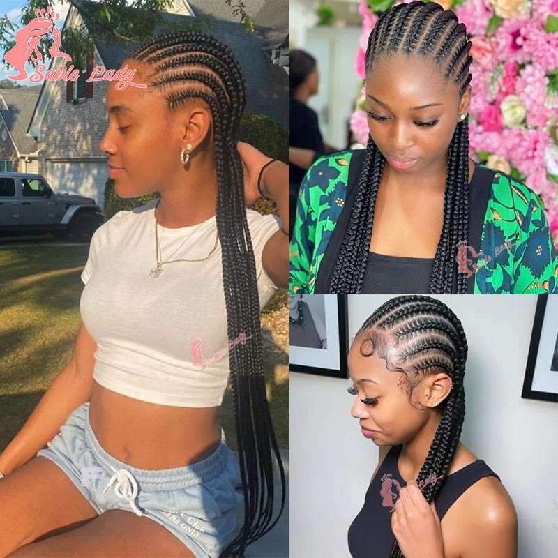 Synthetic Full Cornrow Box Wig 36Inch Lace Front Jumbo Braided For Africa Women 11 Trac Braiding Wigs