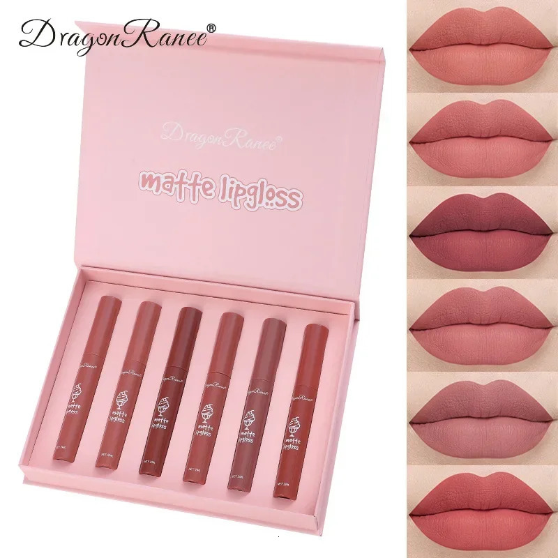 6 pieces/set matte velvet lip gloss waterproof durable liquid lipstick cosmetics beauty keep 24 hours non stick cup cosmetics gift 241107