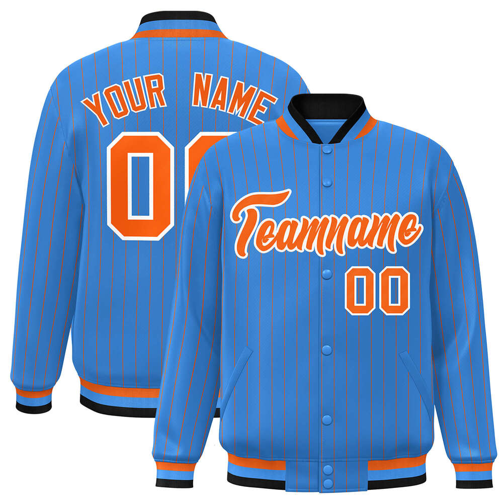 2025 Custom Jacket Pinstripe Full-Snap ed Text Number Varsity Letterman College Baseball Coat
