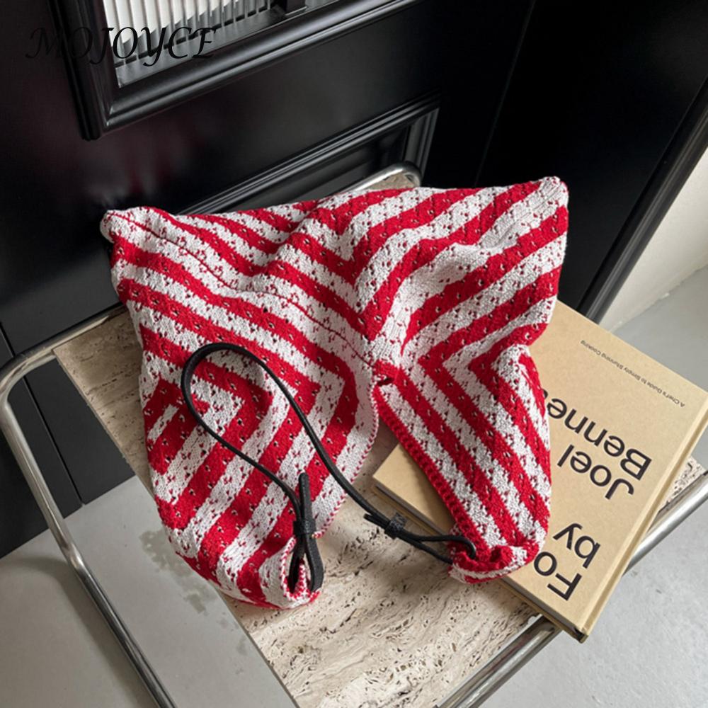 Women Knitted Tote Bag Black and White Summer Beach Bag Geometric with PU Strap Hobo Bag for Travel Vacation Holiday