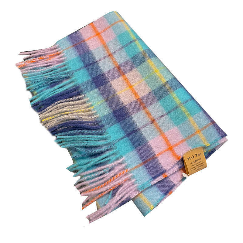 Korean version of white purple plaid pure wool women in autumn winter, warm and versatile for couples, skin friendly scarf trend