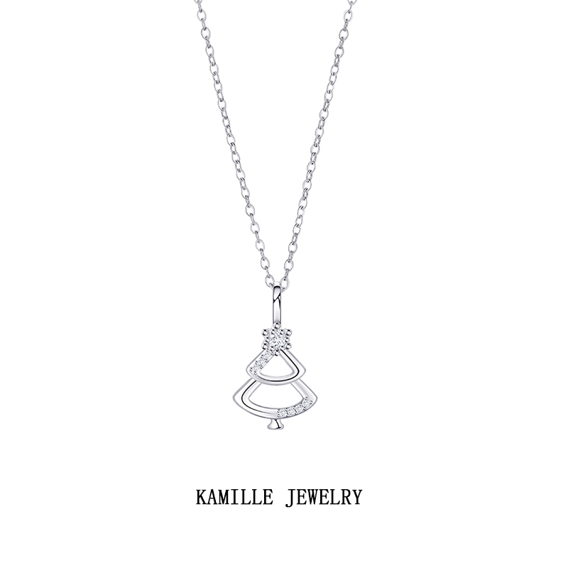 Women's Simplistic Hollow-Out Zirconia Christmas Tree Pendant Necklace from the Christmas Collection