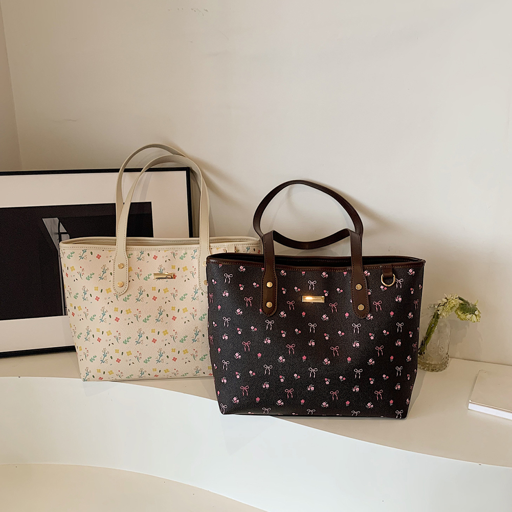 Women PU Floral Tote Bag Fashion Shoulder Bag Large Capacity Simple Tote Handbag Aesthetic Stylish Tote Purse Outdoor Travel Bag