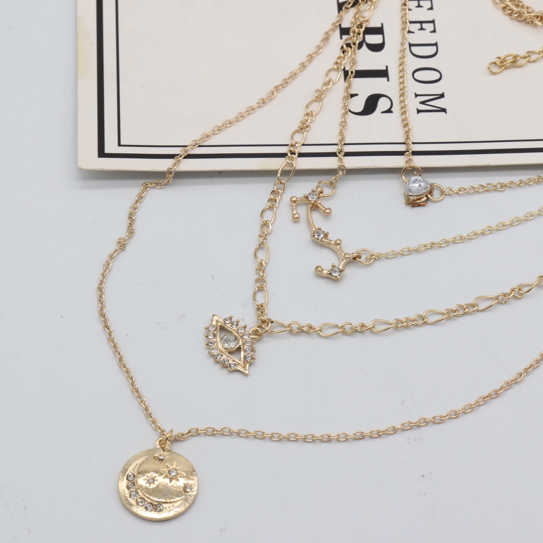 Full Diamond Eyes Stars Moon Necklace Light Luxury Niche Versatile Constellation Multi-layered European and American Personalized Pendant Accessory