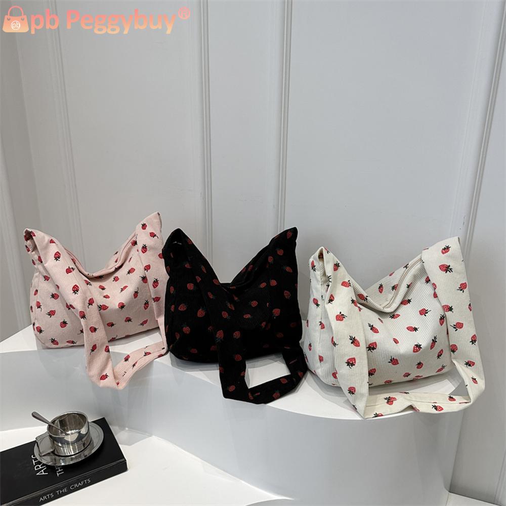 Women Corduroy Shoulder Bag Cute Strawberry Crossbody Bag Handbag Satchel Bag for Shopping Dating