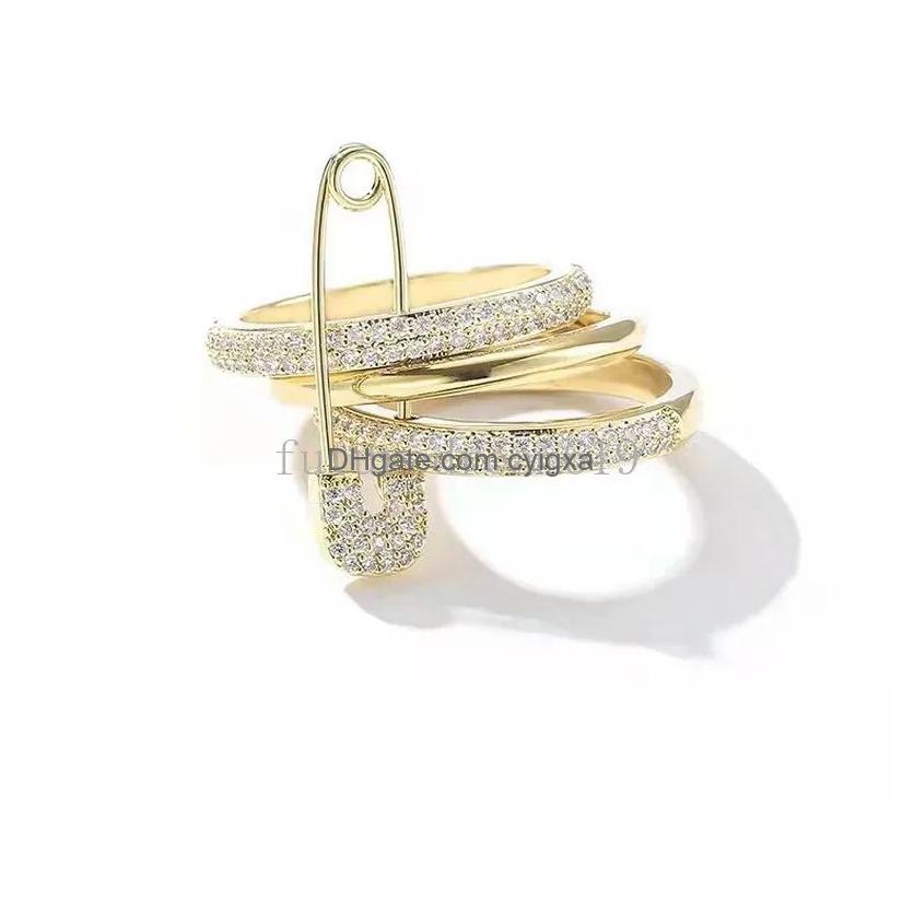Rings Design Safety Pin Ring For Women Special Classic Girl Rose Gold Mixed Color Aaa Zircon Fashion Jewelry Gift Party Drop Delivery Otgei