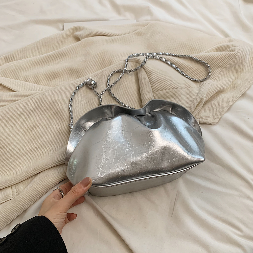 Women Crossbody Bag Pleated PU Leather Underarm Purse with Chain Handbag Clutch Purse for Travel Commuting