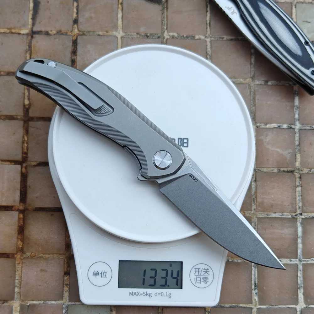 JUFULE Bear Stellar Ceramic Bearing Titanium Handle Mark M390 Folding Blade Tactical Outdoor Camping Hunting EDC Tool Knife X241108