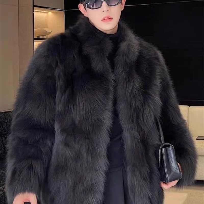 Fur Thickened Men Faux Coat Male Warm Overcoat Long Sleeve Winter Jacket Fluffy Plush Coats
