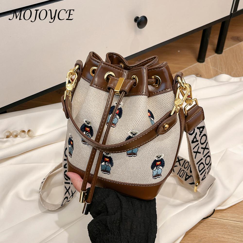 Bucket Bag for Women Embroidered Top Handle Handbag Removable Strap Crossbody Bag Tote Handbag Commuter Travel Bag