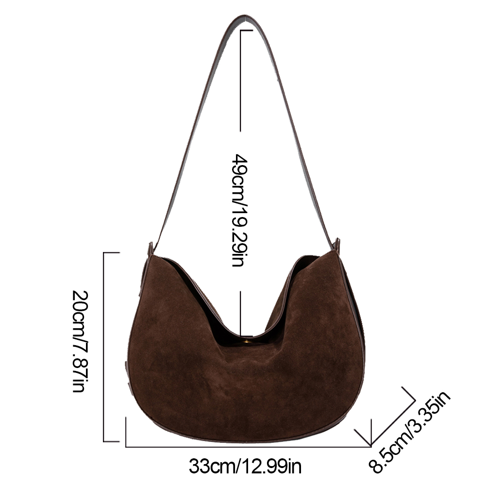 Women Suede Crescent Bag Solid Handbag Magnetic Closure Crossbody Bag Retro Hobo Bag for Work Travel Shopping