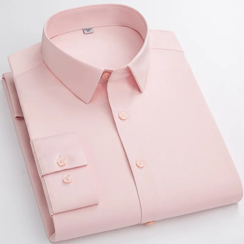 Casual Business High Elasticity Soft Cozy No Pockets Thin White Work Shirt Longsleeved Men Slim Fit Noniron 240328