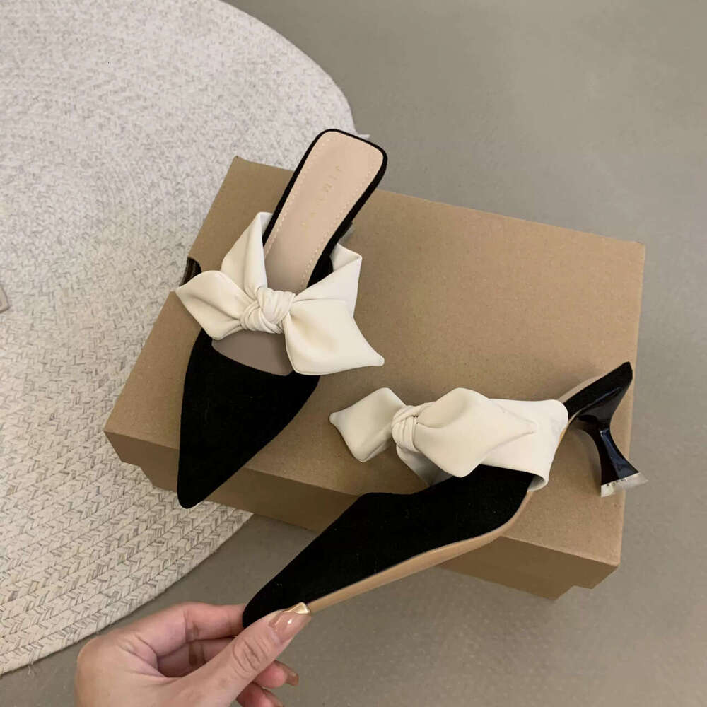 2024 Summer Women Pointed Toe High Heels Sandals Bowknot Fashion wer Shoes Sgback Woman Slippers