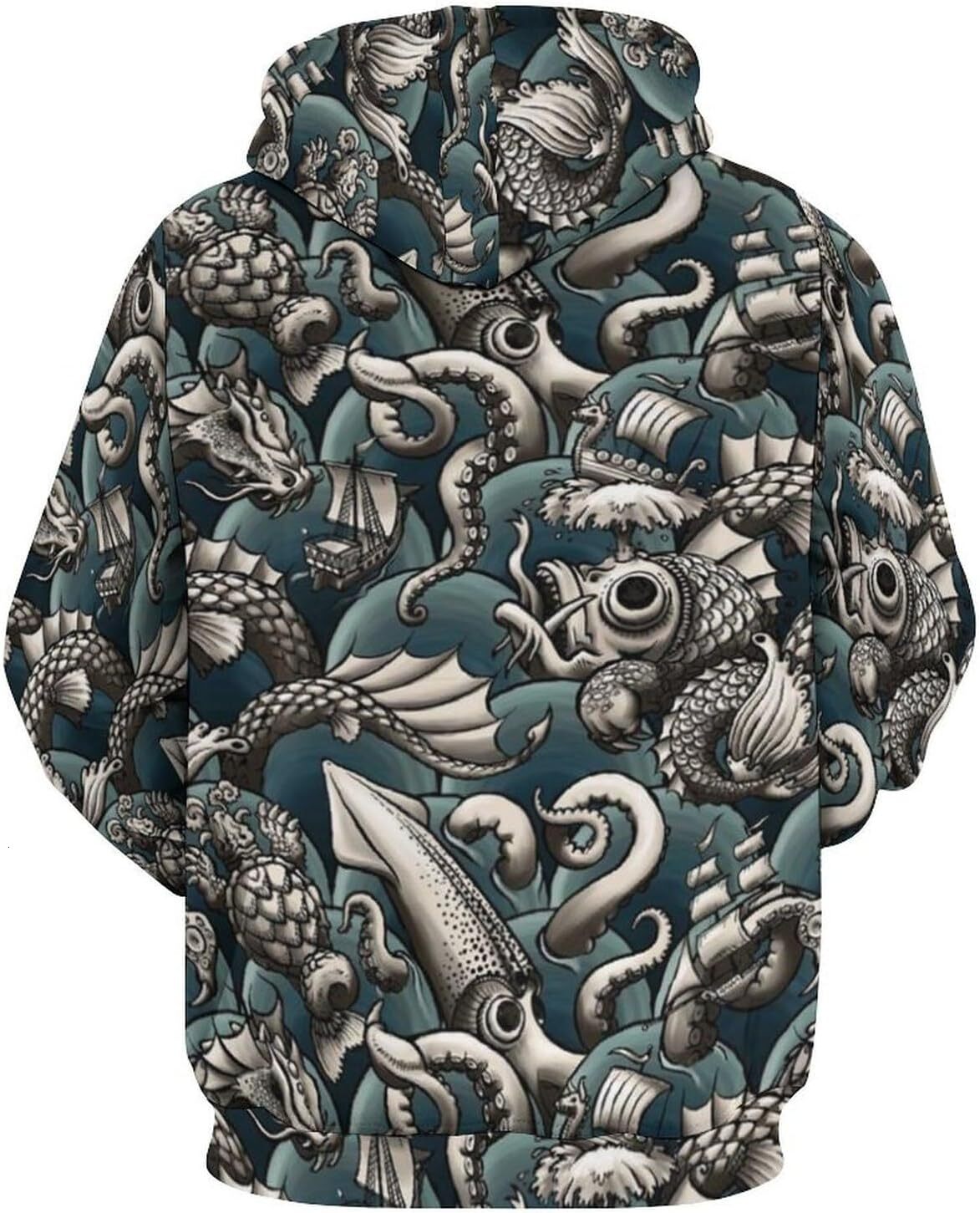 Hoodie for Mens Womens Sea Monsters Hoodies for Men 3D Print Pullover Hooded Drawstring Loose Sweatshirt with Big Pockets Graphic