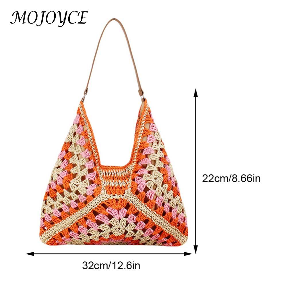 Women Stylish Granny Bag Large Capacity Crochet Hobo Bags Hollow Out Handbags Patchwork Hasp Closure for Outdoor Travel