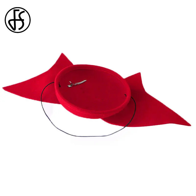 FS Wool Felt Red Women Church Hats For Wedding Fascinator Black Pillbox Hat Ladies Tea Party Bow Vintage Formal Cocktail Fedoras 240401