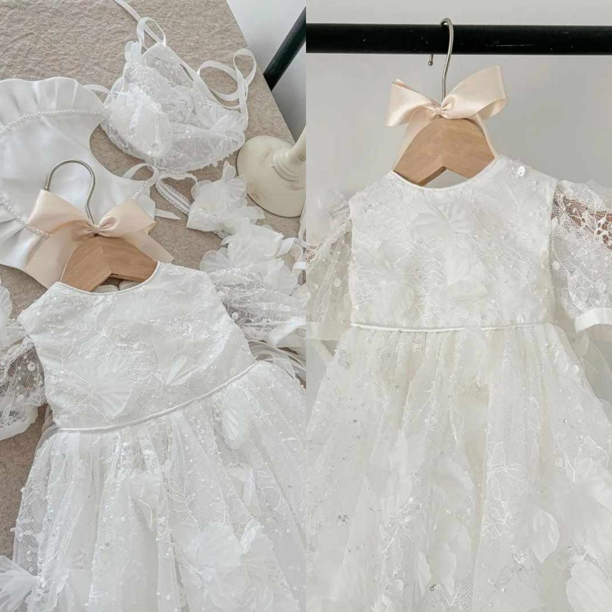 Classic First Communion Gown For Baby O Neck Sequins Tulle Christening Dresses For Newborns Short Sleeve Appliques Kid Formal Wear Baptism Dress