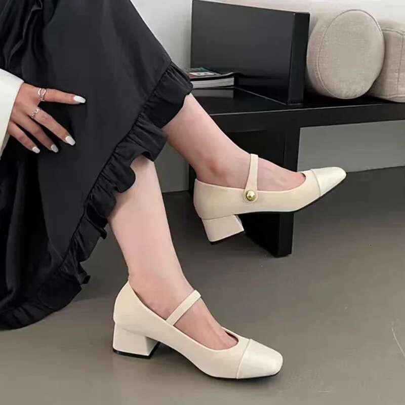 Square Toe Marie Janes High Heels Shoes Summer Women Shallow Shoes 2025 New Designer Dress Shoes Elegant Pumps