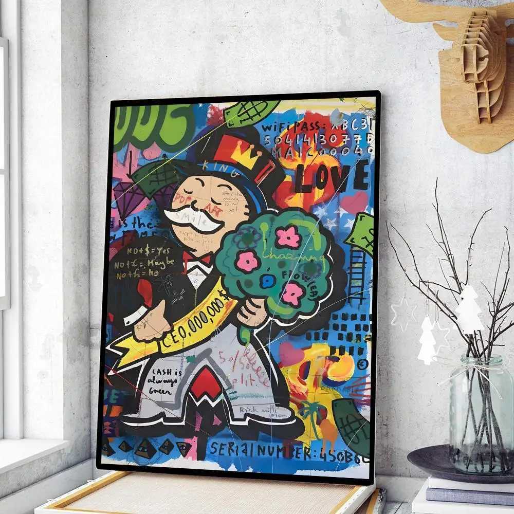 Cartoon Dollar Aalec Monopoly Poster Fancy Wall Stickers Used for Living Room Bar Art Wall Stickers Research Family Life Room Decoration X241107