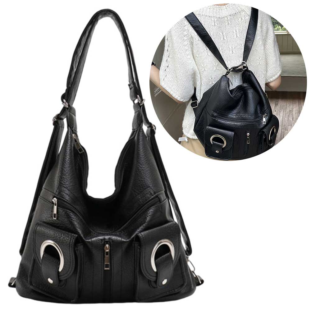 Women Vintage Shoulder Bag Fashion Soft Satchel Bag Multiple Pockets Retro Tote Handbag Top Handle Bag School Work Backpack