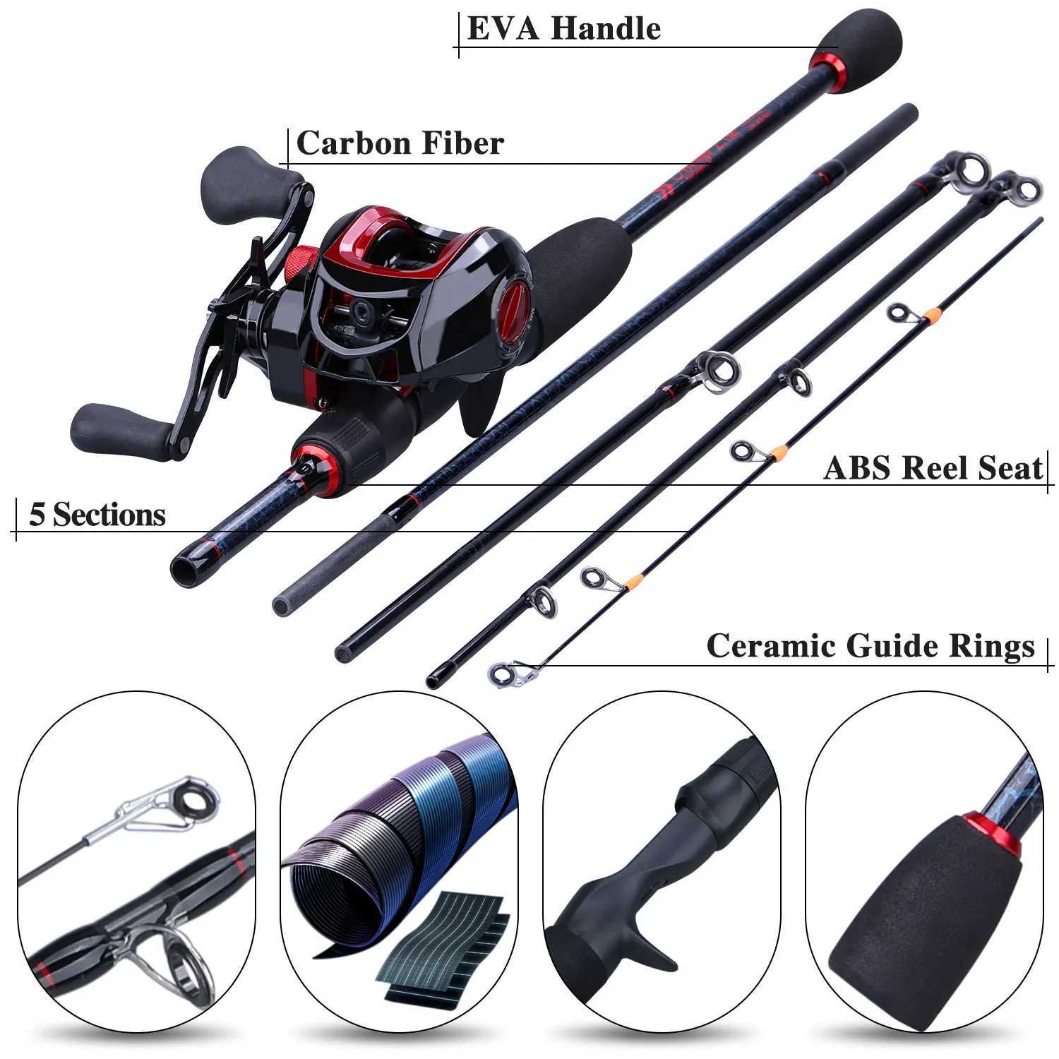 Sougayilang fishing rod 1.8-2.4m cast fishing rod reel combination 5-piece cast fishing rod 7+1BB bait fishing reel set W241108