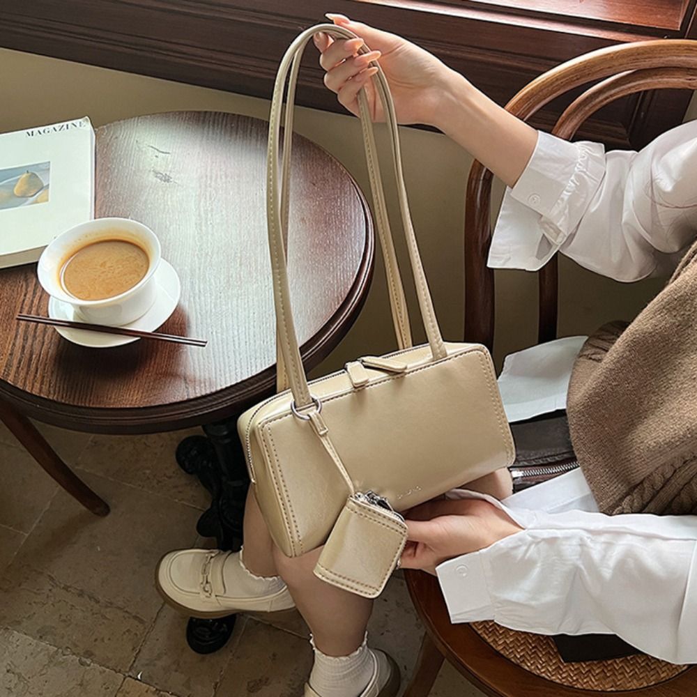 Fashion PU Leather PU Bowling Bag Solid Color Handbag Small Square Bag Korean Style Earphone Bag Shoulder Bag Girls/Female